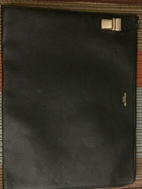 Coach Black Leather Men's Zip Portfolio with Gold Accent